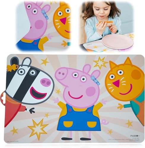 Licensed Peppa Pig Placemat for Kids, Mealtime Mat with Colorful Design, Non-Slip Reusable Table Mat, Wipe Clean, 42cm Toddler Dining Placemat, Promotes Independent Eating, Cute Peppa Pig Tableware