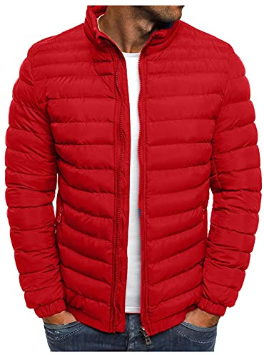 Kobilee Herren Winterjacke Einfarbige Warmer Mit Taschen Thermojacke Bequeme Langarm Puffer Jacke Casual Reißverschluss Herbst Und Winter Daunenjacke Herren Steppjacke S-3XL