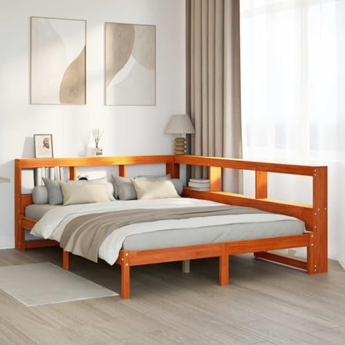 vidaXL Bookcase Bed without Mattress Wax Brown 140x190 cm Solid Wood Pine bed