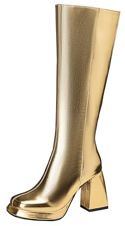 Bviennic Stivali Al Ginocchio Donna Tacco a Blocco con Plateau Semplici Square Toe Zip Serata 2511, Numero 33-44