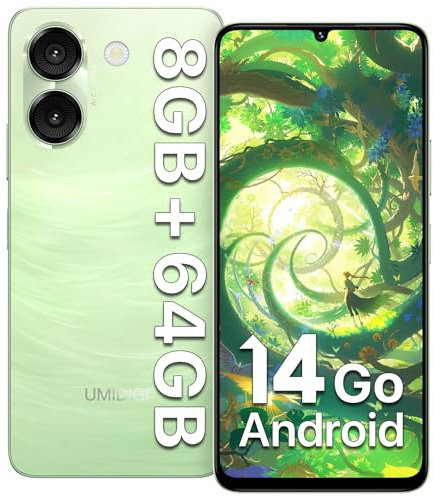 UMIDIGI G9A Smartphone Ohne Vertrag, Android 14 Go Handy, 8GB+64GB/TF Erweiterbar, 13MP+8MP Kamera, 6,75 Zoll HD+ Display, 5000mAh Akku, Simlockfreie Handys, 4G Dual SIM, Face ID, GPS– Grün