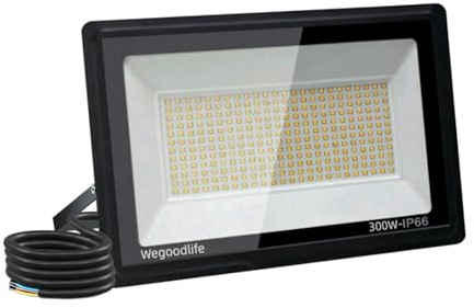 Wegoodlife 300W LED Strahler Außen, Superhell 30000LM Scheinwerfer, 3000K Warmweiß Außenstrahler, IP66 Wasserdicht LED Fluter, Abstrahlwinkel 120°, Außenleuchte für Garten Garage Terrasse Hof