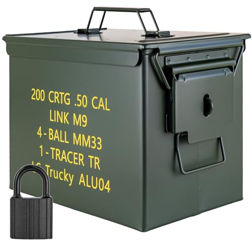 Trucky Munitionsbox mit Schloss 33x19x23 cm Ammo Box Metallkiste Metallbox Munitionskiste Aufbewahrungsbox mit Deckel Army Metall Grün