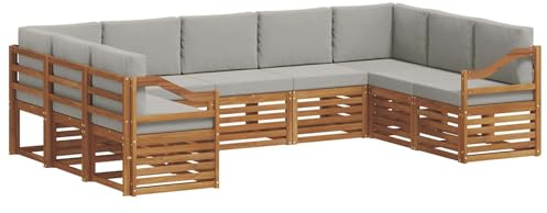 vidaXL Sofagarnituren 9 pcs Natürlich und Hellgrau Massivholz Akazie, Moderne Gartenbank, strapazierfähige Eckmöbel für draußen, gemütliches Loungeset für Terrasse und Patio