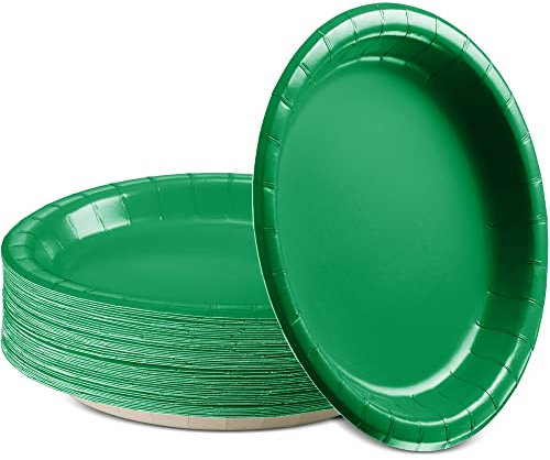 Amcrate Disposable Paper Plates Green, 7 Inch Paper Dessert Plates, Strong and Sturdy Disposable Plate for Party, Dinner, Holiday, Picnic, or Travel Party Plate, Pack of 50