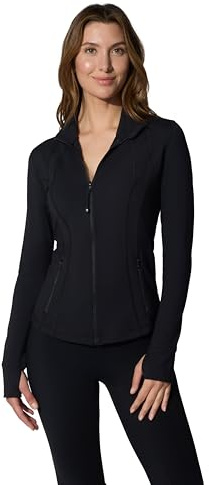 90 Degree By Reflex Full Zip Running Track Jacket Lightweight Athletic Slim Fit Jacket with Thumbholes - Black - Medium