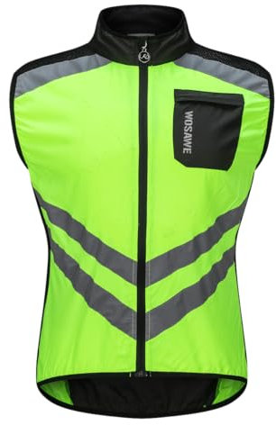 WOSAWE Homme Gilet de Cyclisme Ultraléger Respirant Veste sans Manches de Vélo Coupe-Vent avec Haute Visibilité (BL208 Vert XL)