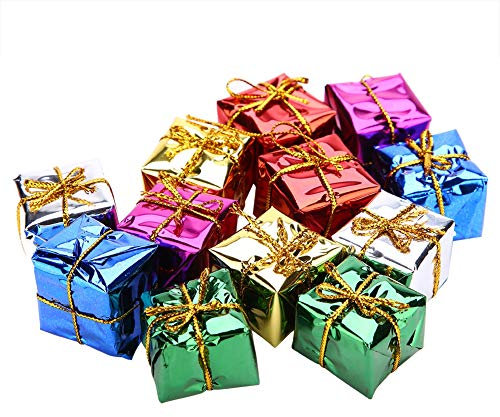 12 stücke Mini Weihnachten Bunte Geschenkbox Anhänger Nette Glänzende Quadrat Kleine Geschenkboxen Weihnachtsbaum Hängen Christbaumschmuck