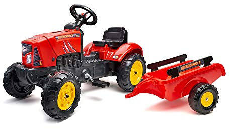 Falk - Traktor mit Pedalen Supercharger mit Anhänger – ab 2 Jahren Abdeckung zum Öffnen – Lenkrad mit Hupe – 2030AB