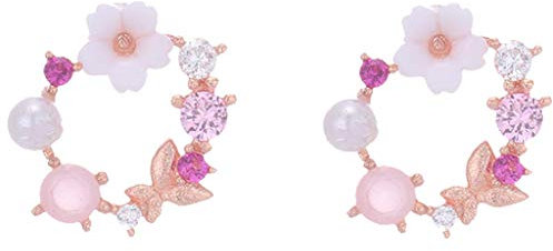 Mypace 925 Silber Gold Set Creolen hängende Ohrringe Für Damen Sweet Metal Flower Pearl Butterfly Diamant Ohrringe Damenschmuck