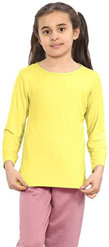 janisramone® Kids T Shirts - Casual Boys Long Sleeve T Shirt - Round Neck Girls School Shirts, Stretchy Comfortable Boys Girls Long Sleeve Top Yellow