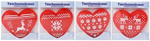 4 Stück Taschenwärmer Handwärmer in Verschiedenen Motiven im Design Pinguin, Wintermotive, Lebkuchenmännchen, Wärmflaschen, Einhörner, Schneemänner, Igel, Herzen, Weihanchtsmotive(Herzen mit X-Mas)