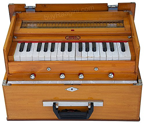 BINA 23B Deluxe Harmonium, 2 1/2 Oktaven, 32 Tasten, klein, tragbar, kompakt, spezielle Stimmstäbe, Safri, natürliche Farbe, Tasche, Buch, Kirtan, Musikinstrument Indische (PDI-411)