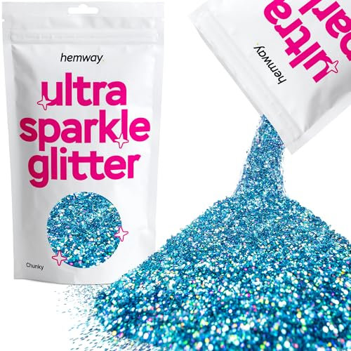 Hemway Ultra Sparkle Glitter - Ocean Blue Holographic | Chunky Metallic Flakes for Resin & Epoxy Crafts | Supplies for Tumblers, Festival, Hair, Face, Body, Eye & Nail Art Decoration | 100 g
