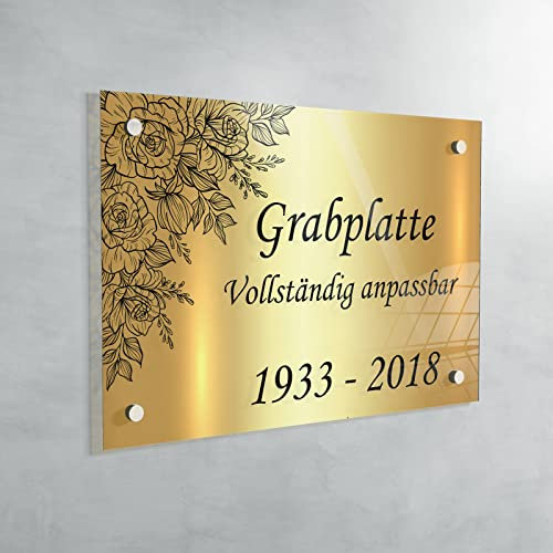 Plaque Funéraire Ou Décorative Murale Troglass Clear - Plaque Gravée À Personnaliser – 12 Couleurs Et 30 Designs Disponibles - Format Au Choix (Fond Or)