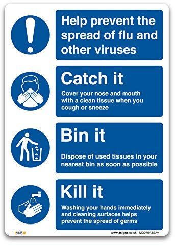 Hinweisschild zur Verhinderung der Ausbreitung von Grippe und Viren, A5, selbstklebendes Vinyl, für Büro, Einzelhandel, Geschäft, Türhinweis.