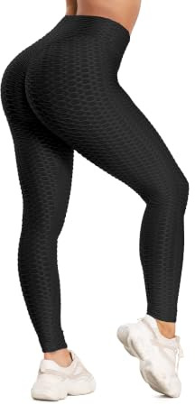 FITTOO Damen Honeycomb Anti Cellulite Leggings Booty Scrunch Hohe Taille Push Up Boom Booty Sport Leggings Stretch Gym Yogahosen