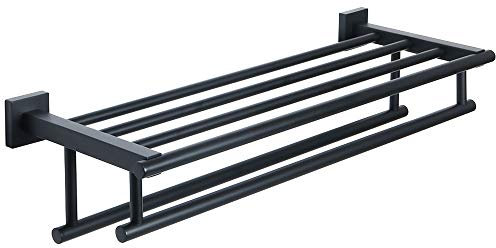 Alise Toallero, soporte grande y estante de toallas con barra doble para baño y lavabo, colgador de toallas de acero inoxidable SUS 304 de 50,8 cm, montaje en pared, acabado negro mate