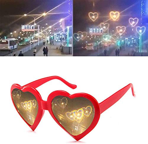 Mzthkly Herzförmige Liebeseffektbrille, 3D-Herzbeugungsbrille, Nachtmode-Liebesbrille, Frauen-Weihnachtsgeschenkspielzeug (Rot)