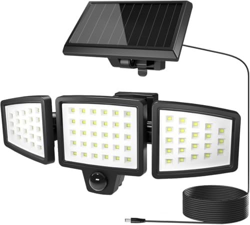 Lepro Solar Security Lights Outdoor Motion Sensor, 1200LM Solar Flood Lights with Separate Solar Panel, IP65 Waterproof, Adjustable 3Heads, Pir Wall Lights for Yard Garage Pathway