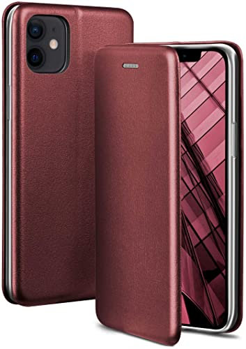 OneFlow Phone Case, Compatible with Apple iPhone 12 mini, Foldable, Mobile Phone Case with Card Slot, Flip Case Call Function, Leather Look Flip Case with Silicone Bumper, Burgund - Red