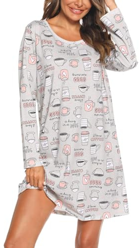 ENJOYNIGHT - Chemise de nuit - Vêtement de nuit - À manches longues - En coton - Imprimé - Pour femmes