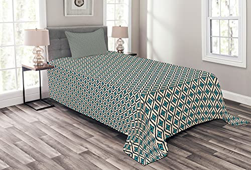 ABAKUHAUS Stammes Tagesdecke Set, Funky Traditionelle Kultur, Set mit Kissenbezügen Weicher Stoff, 170 x 220 cm, Himmelblau und Blasse Pfirsich