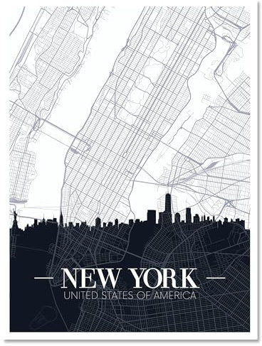 wandmotiv24 Leinwandbild Stadt Karte, Hochformat, New York City, USA, NYC, Amerika, Stadtplan M0448