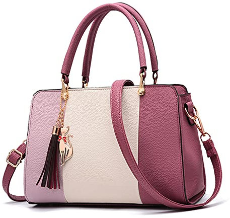 FANDARE Elegante Handtasche mit Anhänger Damen Umhängetaschen Frauen Schultertasche Wasserdicht für Einkauf Arbeitstasche Reisen Crossbody Bag Rosa