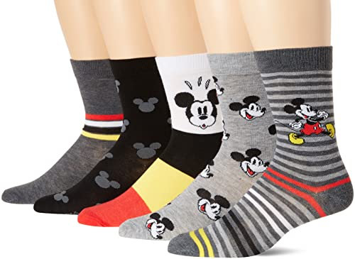 Disney Herren Mickey Mouse Crew-Socken, 5 Stück, Grau gestreift, mehrfarbig, 10-13