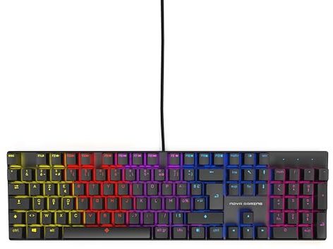 NOVA GAMING – HERCULE – Clavier Gaming Mécanique Filaire USB – Clavier Gamer, rétroéclairage RGB, 104 touches dont 26 anti-ghosting, AZERTY Français – Compatible PC Gaming, Windows et Linux