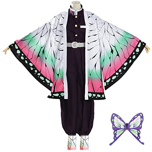 Formemory Kochou Shinobu Cosplay Kostüm Halloween Shinobu Cosplay Kimono Outfit No Yaiba Anime kostüm Damen Herren Mädchen Und Mantel (Kochou Shinobu, L)