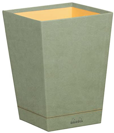 RHODIA 194624C - Celadon Waste Paper Bin - 24x24x32 cm - Orange Saddle Stitching - Faux Leather Exterior - Home Office Collection Rhodiarama - Office Organization & Designer Storage
