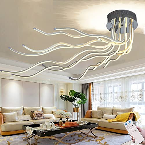 Modern Deckenleuchte LED Wohnzimmerlampe Deckenleuchten Dimmbar mit Fernbedienung 10-Flammige Schlafzimmerlampe Aluminium Kronleuchter für Wohnzimmer Küche Büro Flur Deckenlamp Beleuchtung (140CM)