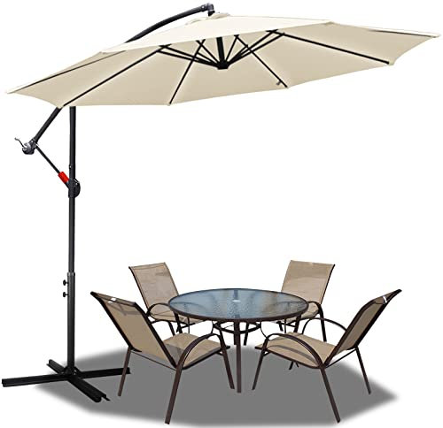 Lospitch Parasol déporté en aluminium avec manivelle, protection UV et imperméable, parasol de jardin, beige, Ø300cm