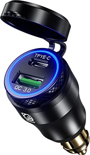 Kewig Aluminium DIN Hella Powerlet Stecker Ladegerät 30W Motorrad Dual Schnellladegerät 3.0 USB Ladegerät Power Adapter mit LED Display Kompatibel mit ATV Street Bike Rennrad Off-Road…