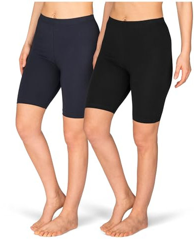 SES Radlerhose Damen Baumwolle 2er-Pack 56-58 Schwarz/Navy - 100% Baumwolle - Radlerhose Damen kurz für Kleid - Perfekter Sitz & Komfort