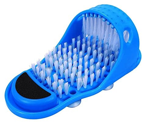 Magic Feet Cleaner, Xfaiz Blue Feet Cleaner Washer Brush Exfoliate Cleaner Bristle Slipper No Bending Foot Massager for Washer Shower Spa Massager Slippers (1),28.5*11.5cm