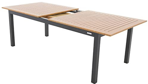 Doppler Ausziehtisch Expert Holzoptik Anthrazit 220/280x100 I Gartentisch ausziehbar I Gartenmöbel Aluminium I Terassenmöbel außen I Outdoortisch für Terrasse & Balkon I Wetterfest & robust