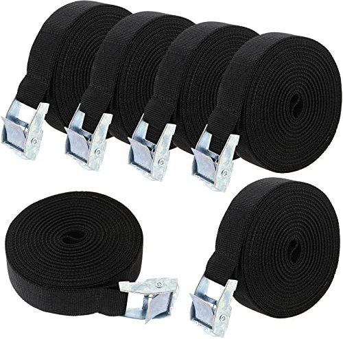 HAKZEON 6 Pack 5m x 25mm Tie Down Lashing Straps, Adjustable Heavy Duty Tensioning Belts Lashing Straps, Cam Buckle Tie Down Strap for Bicycle Carrier Cargo Trailer Car Luggage, Black