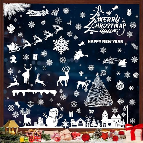 8 Hojas Pegatinas para Ventana de Navidad, Copos de Nieve, Decoración Reutilizable para Puertas, Escaparates y Frentes de Cristal