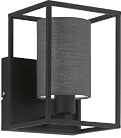 Fischer & Honsel Wandleuchte, Gilli | sandschwarz| Stoffschirm grau Leinen innen PVC weiß| B: 16,50 cm, H: 22,00 cm,| Ausladung Wand: 16,50 cm| 1x E14 max. 25,0W ohne Leuchtmittel