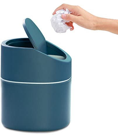 MAJOYLIFE Tischmülleimer mit Deckel,2 Liter,Mini Mülleimer für Schreibtisch,Frisiertisch,Nachttisch Usw Polypropylen(13x13x16cm, Blau)