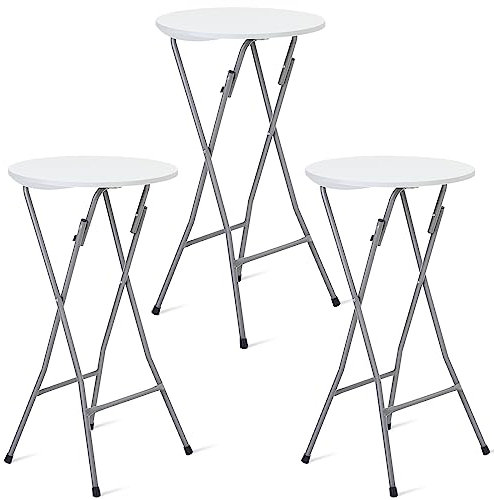 Hoteam 3 Stück runde Cocktailtische, 60 x 112 cm, weiß, hoher Tisch, tragbar, Pub, Bistro, Highboy, Möbeltisch für Party, Hinterhof, Hochzeit, Innen- und Außenbereich, Bankett, Veranstaltungen