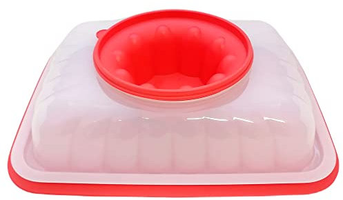 Tupperware Jel Party Moule à dessert et trempette multicouche 3 l Rouge Blanc Plaisirs créatifs pour votre fête Grand moule de service Modèle Forme Récipient Dessert Gâteau Couronne