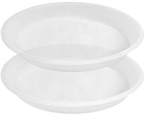 SAUCERHOME 2er-Pack Transparente Blumentopf-Untersetzer mit 35,6 cm Durchmesser, Kunststoff-Untersetzer und -Tropfschalen für Innen- und Außenbereich, robuster Wasserauffangbehälter