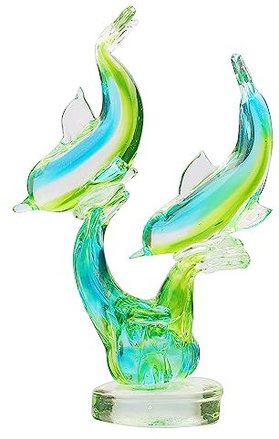 Xinkulas Art Glas Delphin Figur mundgeblasen Meereslebewesen - Zwei Delfine springen aus dem Meer (schwimmende Delfine)