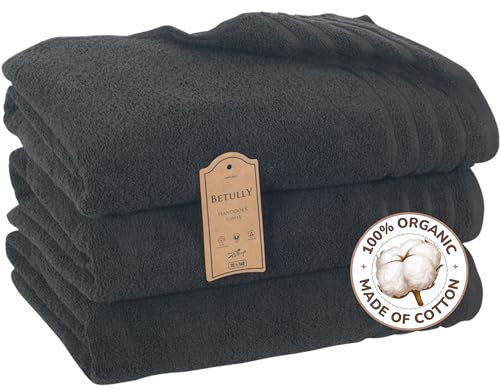 Betully 70x140 cm Badetücher Set 3 Stück aus 100% Baumwolle Schnelltrocknendes 500 gr/m² Türkisches Baumwolle Gästehandtücher Set (Schwarz)