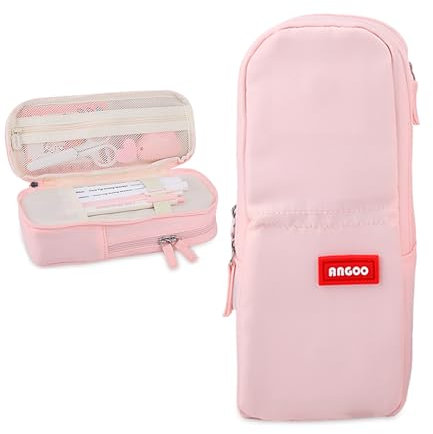 iSuperb Stehender Federmäppchen Teenager Mäppchen Faltbares Studenten Handy Stehend Stiftetasche Grosse Bleistift Beutel Schulmäppchen Schuletui Mädchen Stand Pencil Case (Rosa B)