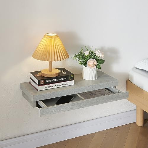 [en.casa] Wandregal Karkkila mit Schublade Hängeregal Betonoptik 60 x 23,5 x 8 cm Wandboard